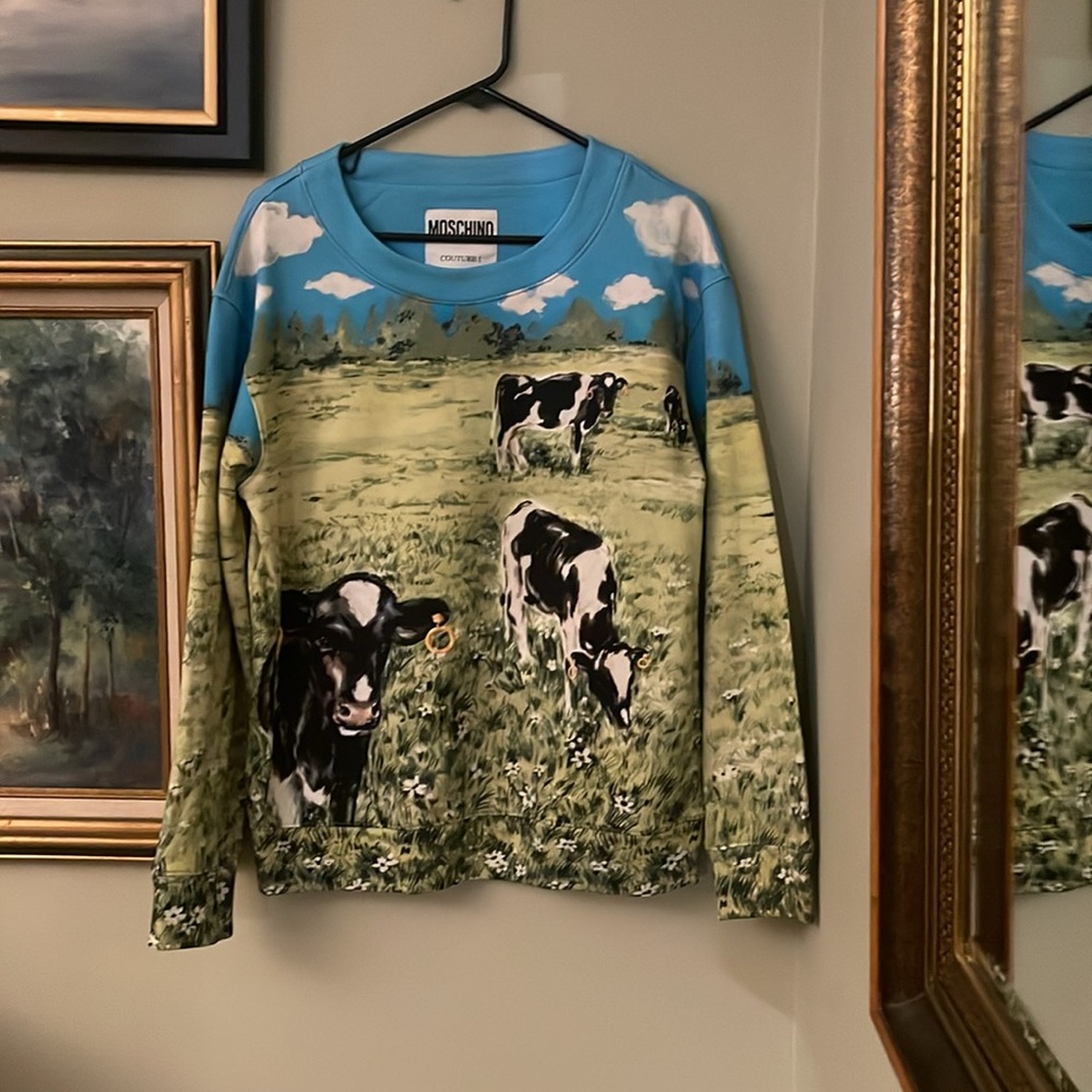 Moschino Couture Countryside Cow Scoop Neck Sweatshirt Size S US 4/6 - Picture 7 of 13